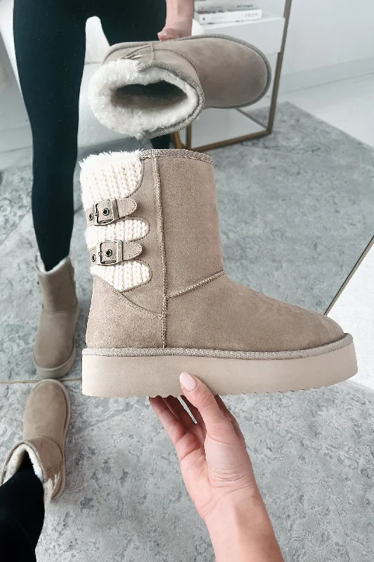 Catching Snowflakes Buckle Knit Platform Boots (Oat)