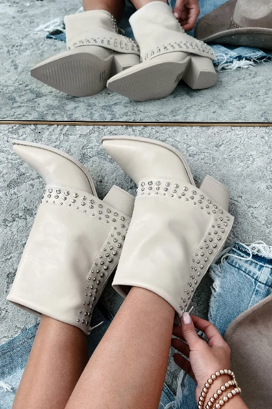 Dopamine Rush Studded Fold-Over Booties (Beige)