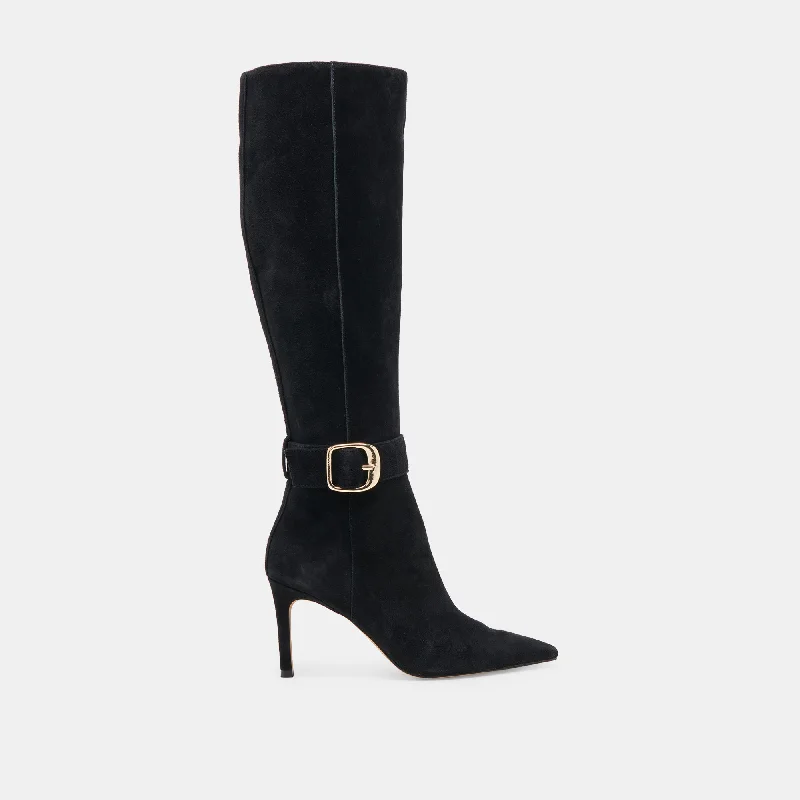 KINZY WIDE CALF BOOTS ONYX SUEDE