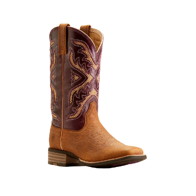 Ariat Women's San Angelo Western Tooled Toasted Almond Aged Merlot Boots