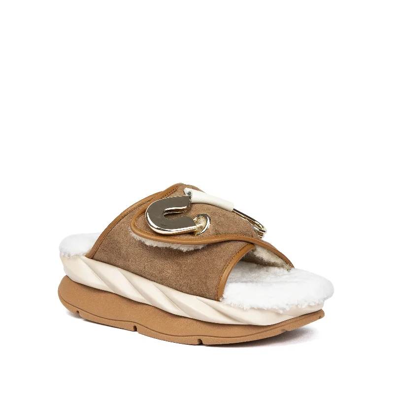 MELLOW PIN TAN SUEDE SHEARLING