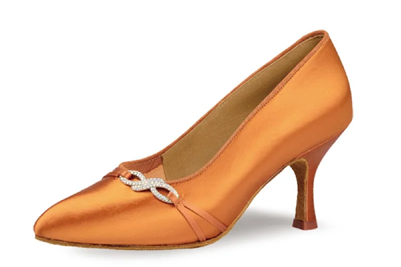 BD Dance 178 Ladies Tan Satin Ballroom Dance Shoe with Infinity Diamanté Design