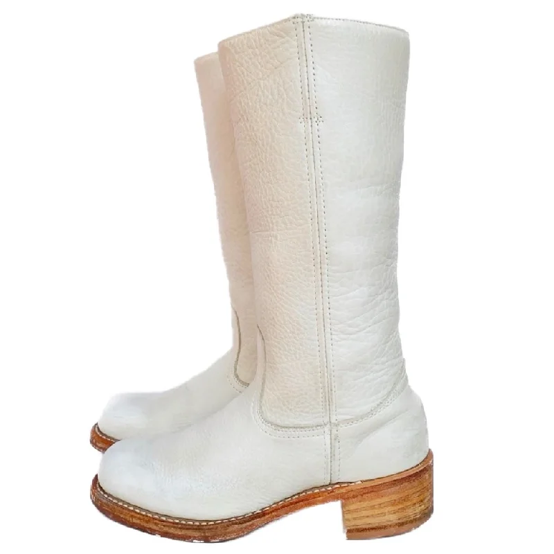 FRYE Campus 14L White Leather Tall Western Motorcycle Boots