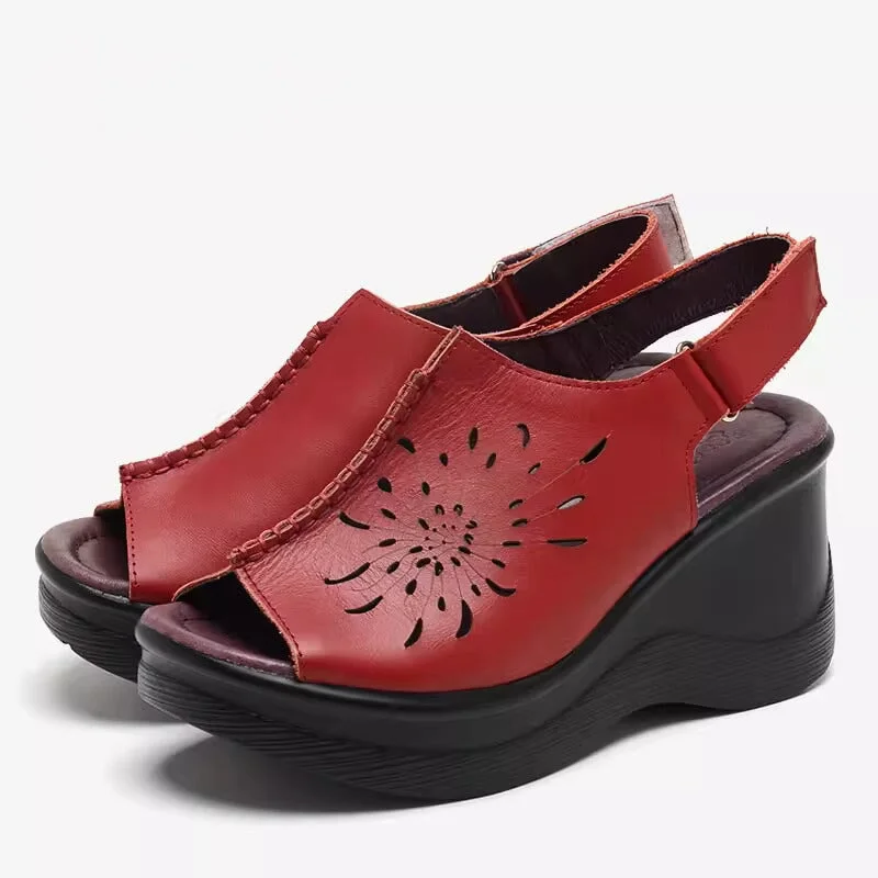 Handmade Leather 70mm Platform Sandals For Women Cut Out in Black/White/Bule/Red