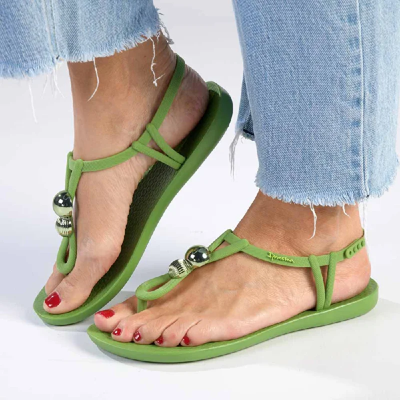 Ipanema Slingback Knotted Metal Thong Sandals - Green/Silver