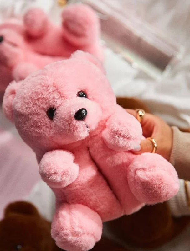 PLUSH01 KIDS - PINK TEDDY BEAR SLIPPERS