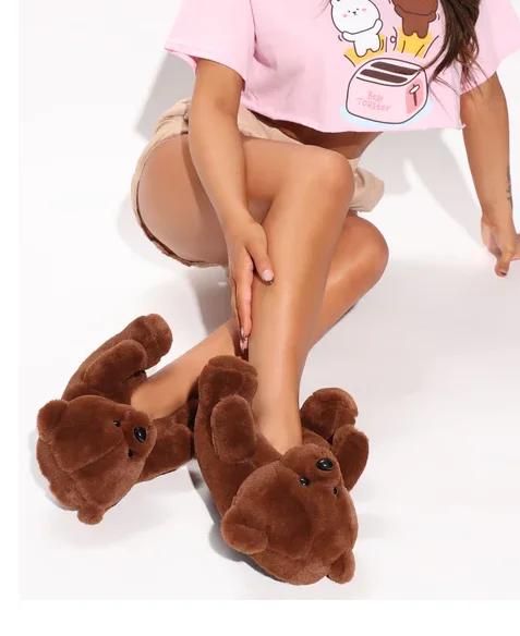 PLUSH01 - BROWN TEDDY BEAR SLIPPERS