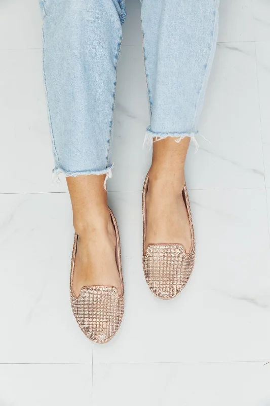 Rhinestone Round Toe Flats in Rose Gold