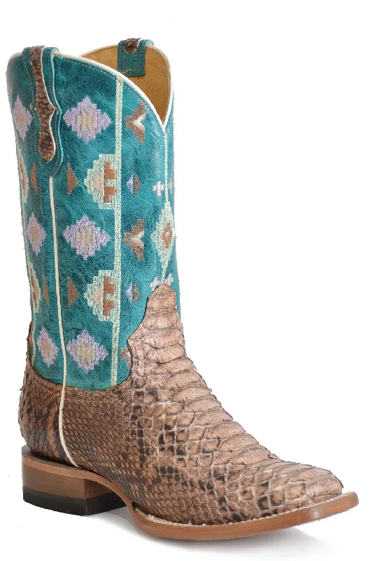 Roper Womens Tan/Brown Leather Oakley Python Aztec Cowboy Boots