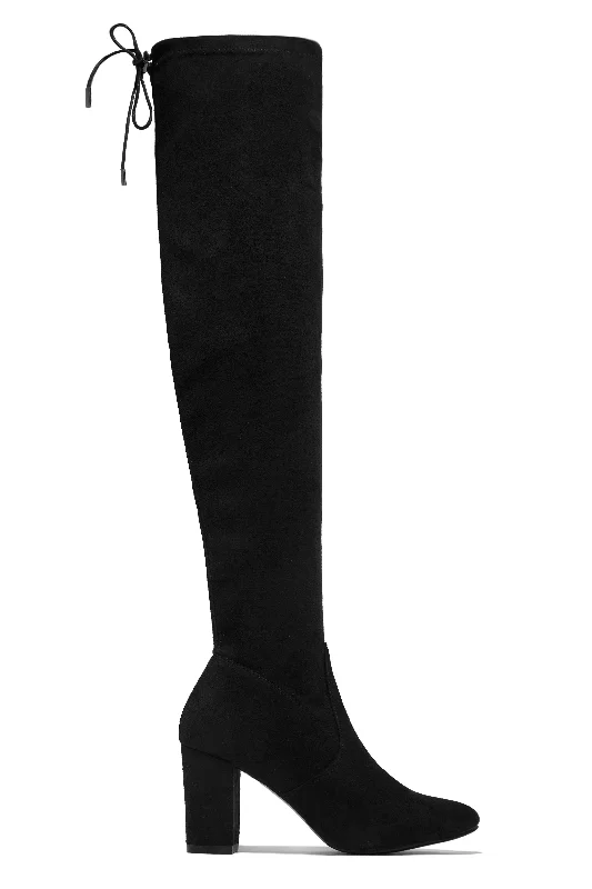 Adalee Over The Knee Block Heel Boots - Black