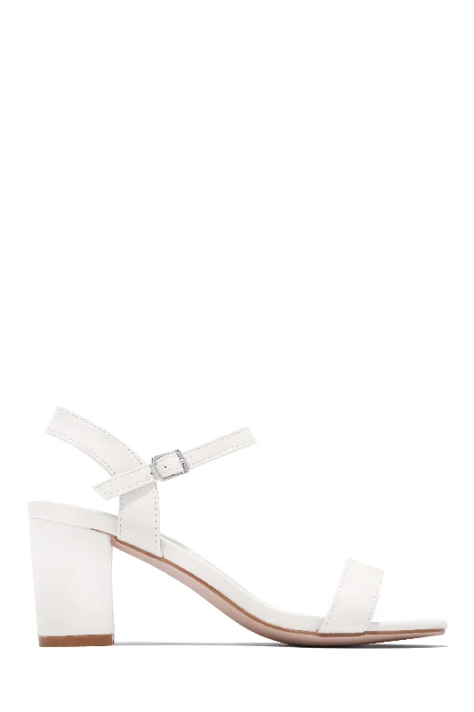 Deryna Ankle Strap Block Heels - White