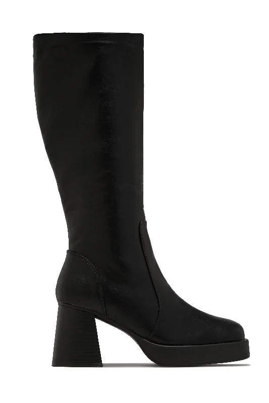 Eva Platform Block Heel Boots - Black