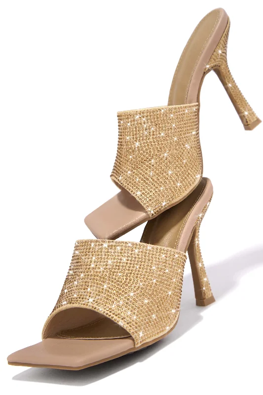 Nikkie Embellished High Heel Mules - Gold