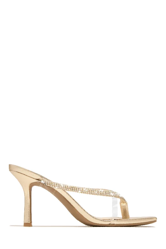 Pop Champagne Embellished Mid Heel Mules - Gold