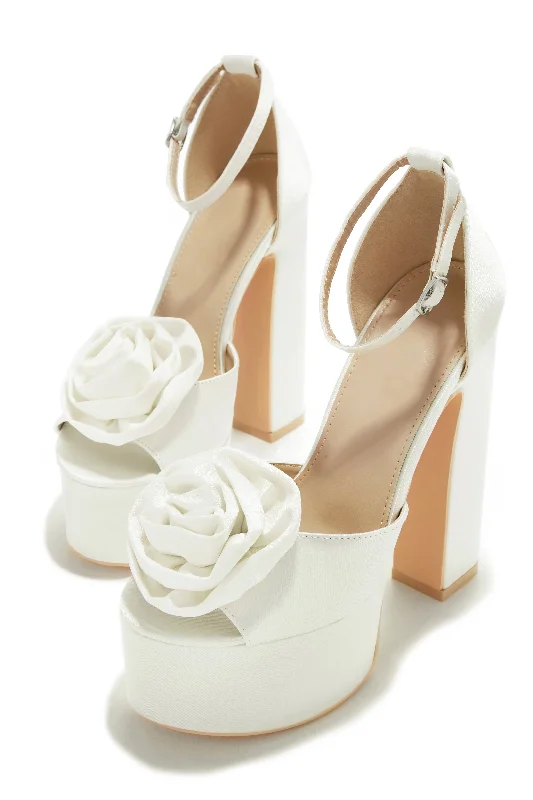 Romilly Peep Toe Platform Block High Heels - White