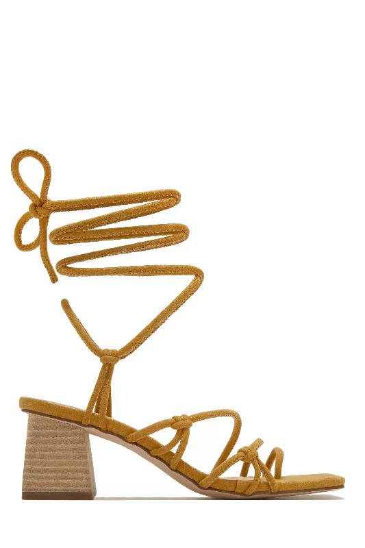 Vacation Villas Lace Up Block Mid Heels - Tan