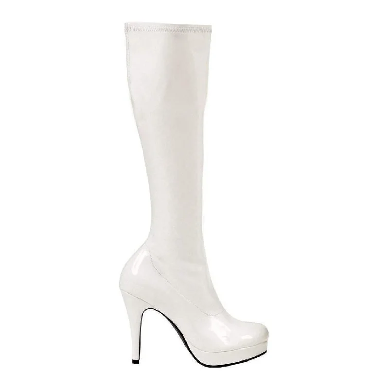 421-GROOVE Knee Boot  | White Patent