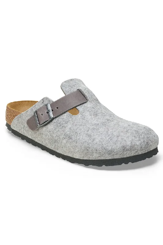 Birkenstock Boston Natural Leather/Felt in Light Gray