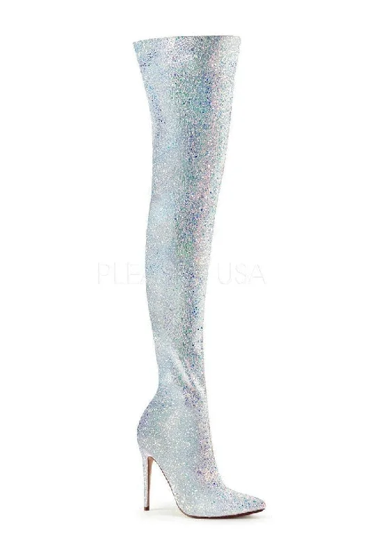 COURTLY-3015 Thigh Boot | White Glitter