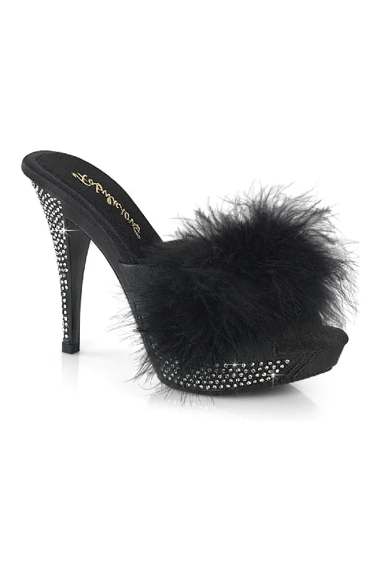 ELEGANT-401F Black Marabou Slide