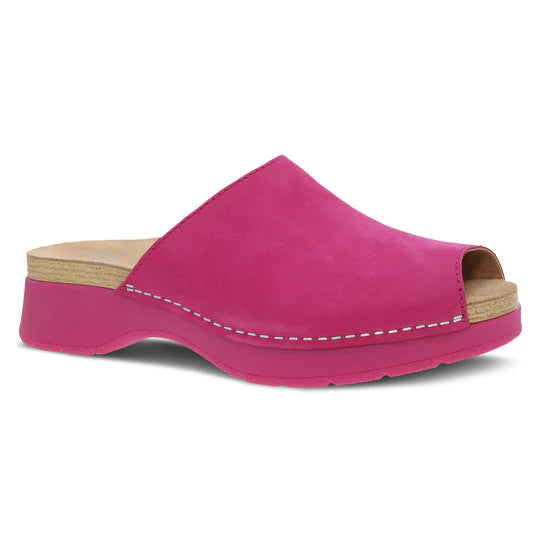 Ravyn Mule Peep-Toe Slide in Fuchsia