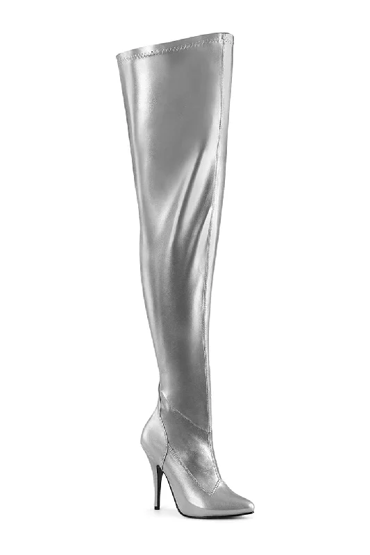 SEDUCE-3000WC Silver Patent Thigh Boot