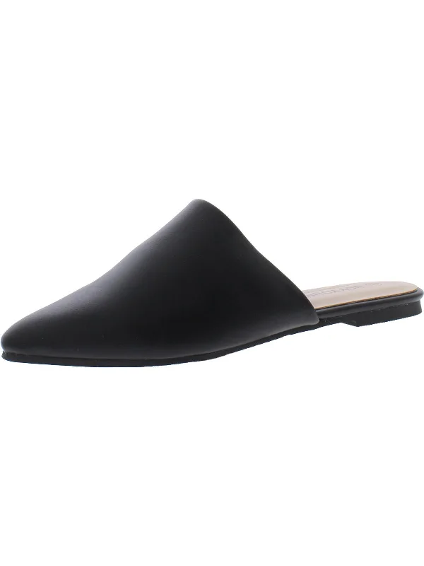 Womens Faux Leather Slip On Mules